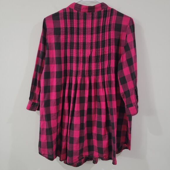 Y2K Vintage Wet Seal Womens Button Up Top Size XL Hot Pink Plaid Babydoll - Picture 2 of 6